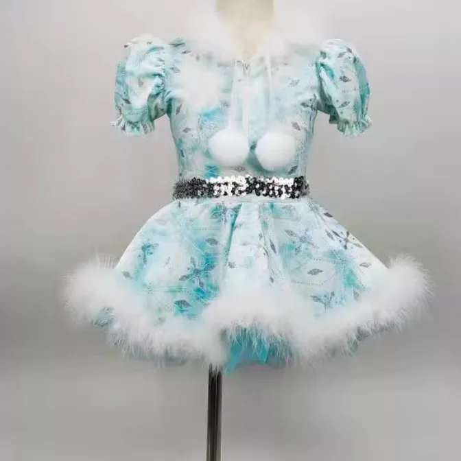 Kids Girls Xmas Santa Claus Dance Gymnastics Tutu Dress Leotard Christmas Costume for Holiday Party Festival Stage Performance