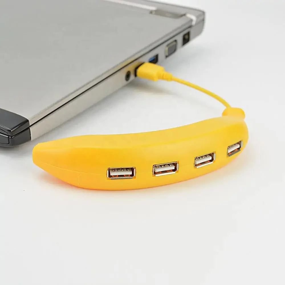 Очаровательный Забавный дизайн в форме банана, USB-2,0 с 4 портами, портативный креативный удлинитель, подходит для ПК Mac для ноутбука