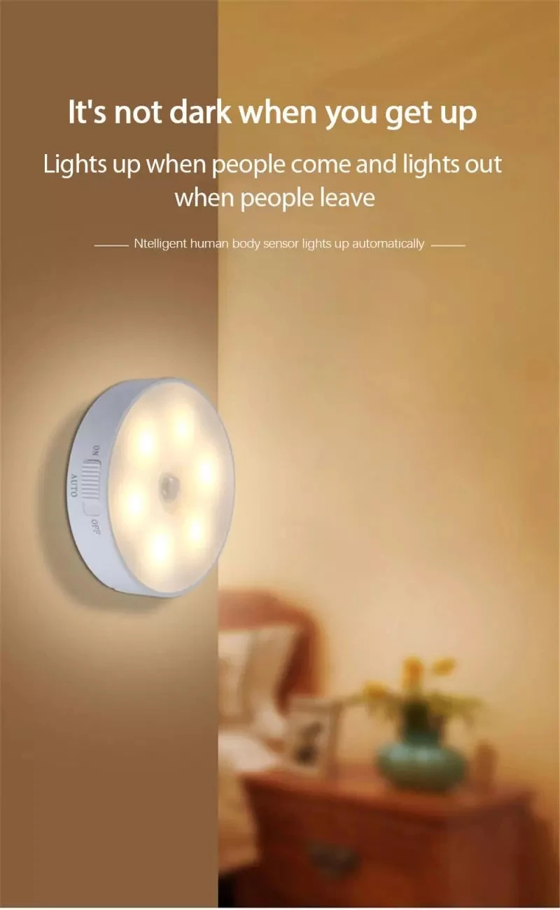 
USB Rechargeable Wall Lamp LED Wireless PIR Motion Sensor LED Night Light for Bedroom Stairs Cabinet Wardrobe Lighting 