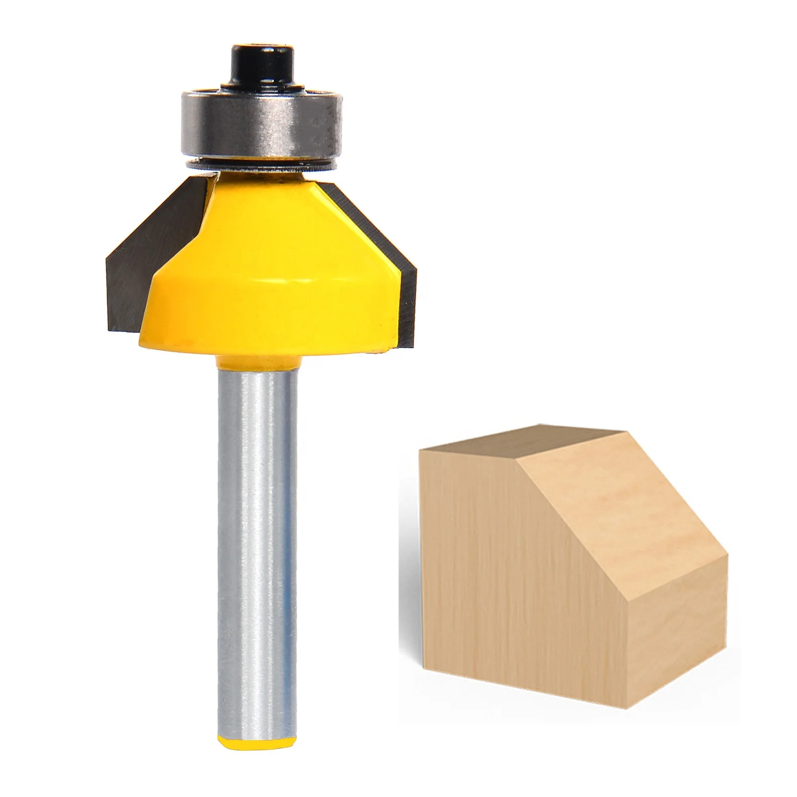 45 Degree Chamfer Router Bit,1/4 Shank,1/4 Cutting Depth,Eased Edge Cutter with Ball Bearing for Wood Profiling,Edging