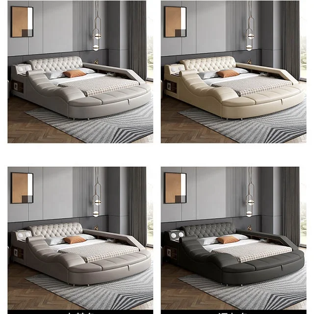 Multifuncional King queen Double Size Smart Bed With Storage Massage Sofa Functions Bed Bedroom Furniture set with speaker USB