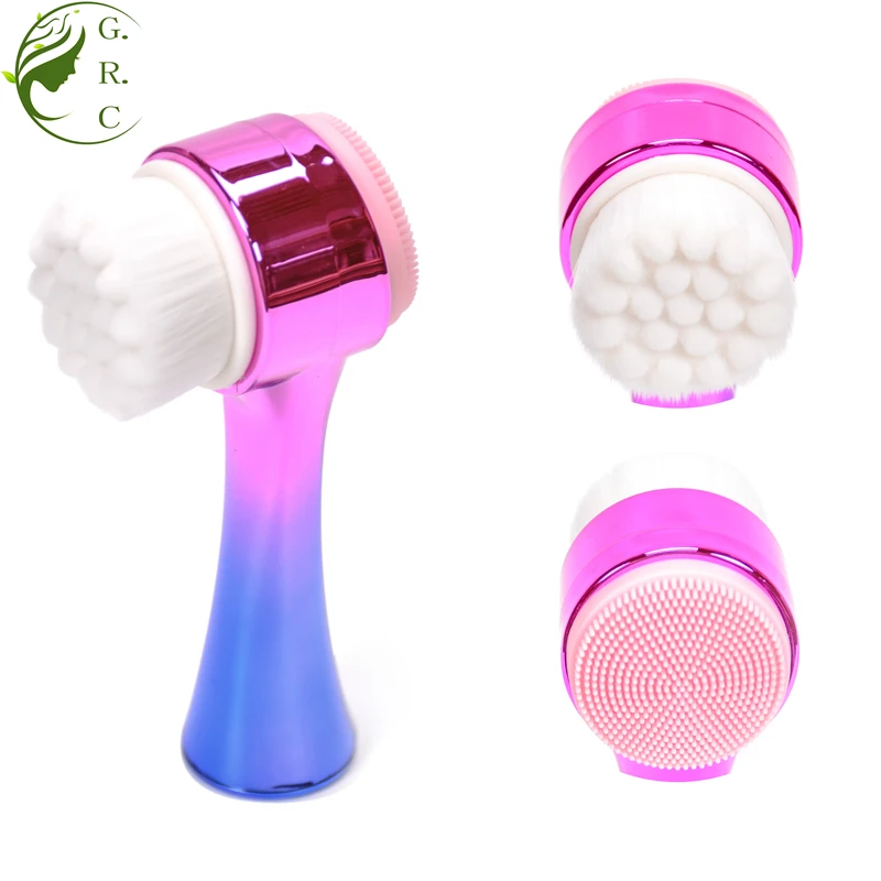2 In 1 Green Stand Spin Spa Silicon Makeup Remove Dry Face Massage Exfoliator Foam Clean Brushes Facial Cleansing Brush With Box