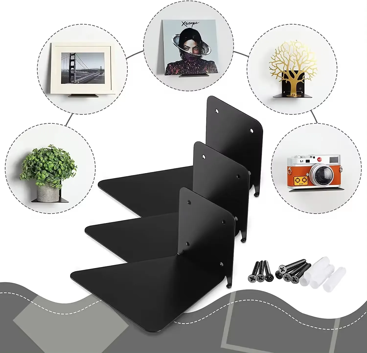 Heavy Duty Floating Shelf Bracket - Long Wall Shelves Support, Hidden Floating Shelf Hardware, Black Shelf Brackets