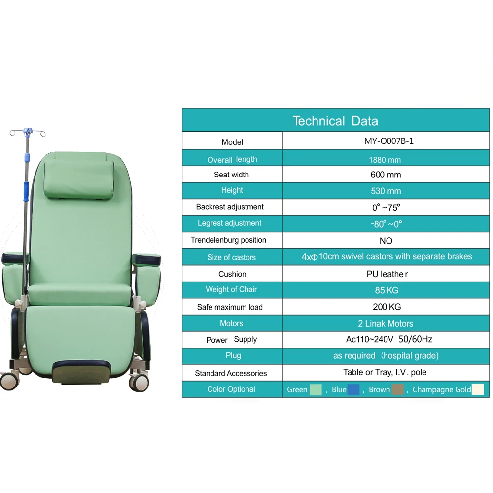 MY-O007B-1 Electric Recliner Blood Collection Chair Adjustable Patient Transfusion Reclining Dialysis Chair with Wheels
