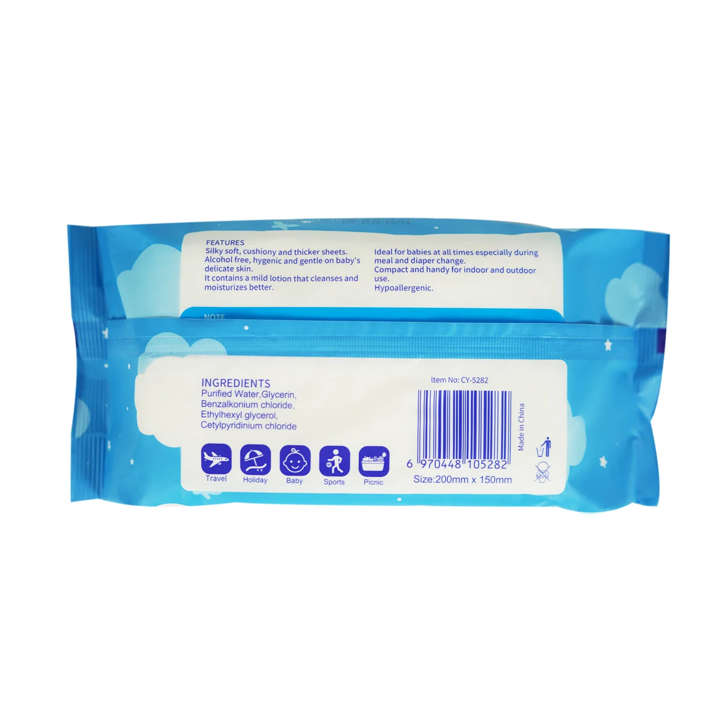 80 sheets Antibacterial Aloe Alcohol Free Baby cleaning Wet Wipes