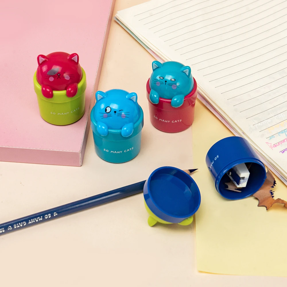 So Many Cats Cute Design Sacapuntas School Standard Plastic Kids Pencil Sharpeners For Kids
