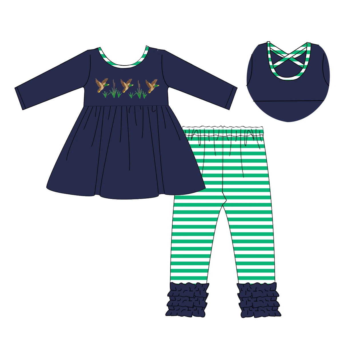 2024 popular children clothes wholesale kids embroidered outfit hunting mallard duck patch baby girls clothing sets