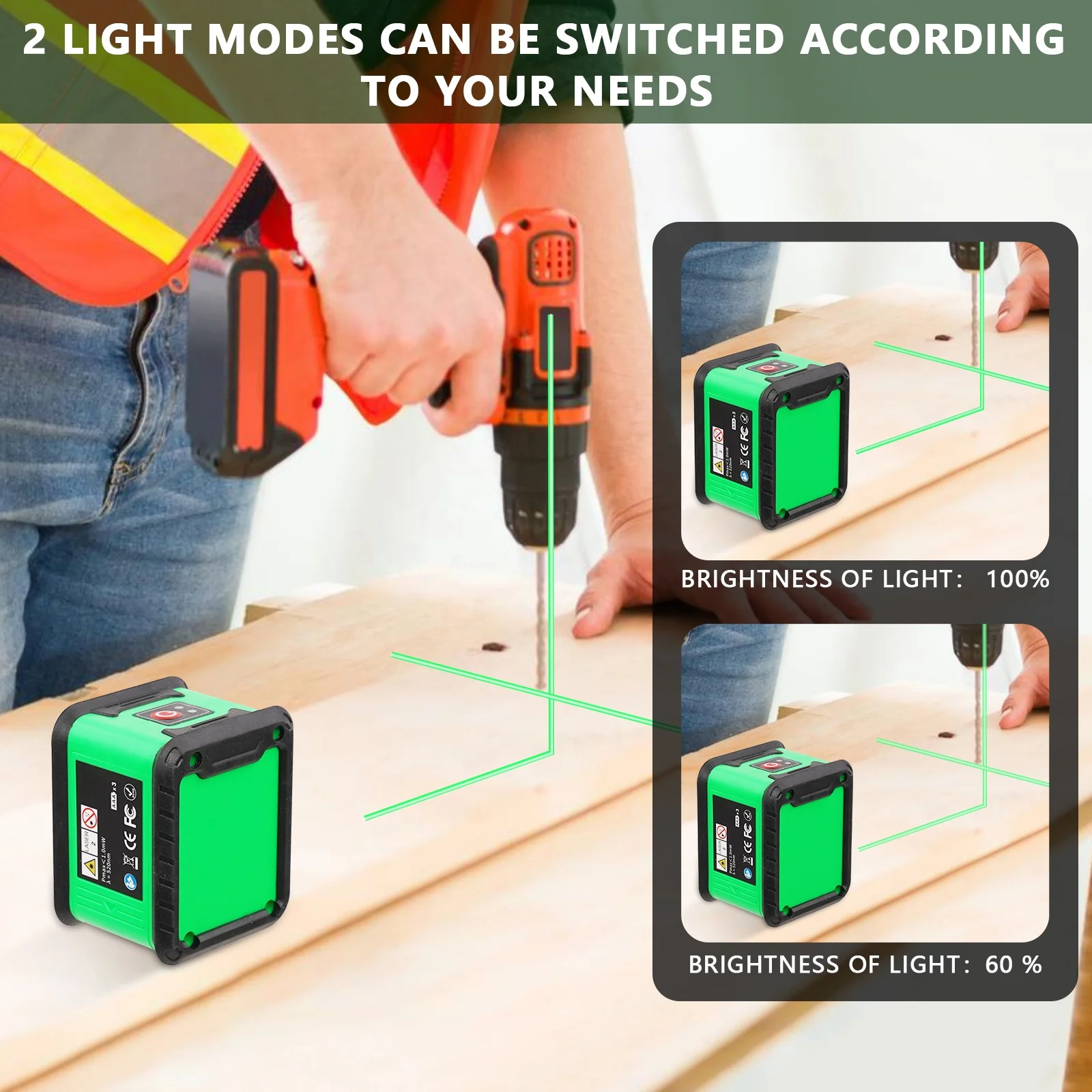 Horizontal and Vertical Points IP54 Anti-Splash Bright Green Beam Cross Laser Level Green Laser Level For Home