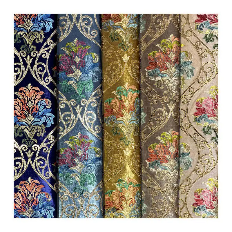 High Quality 100% Polyester Luxury Vintage Pattern Embroidery Sofa Fabric Embroidered Vintage Upholstery Fabric