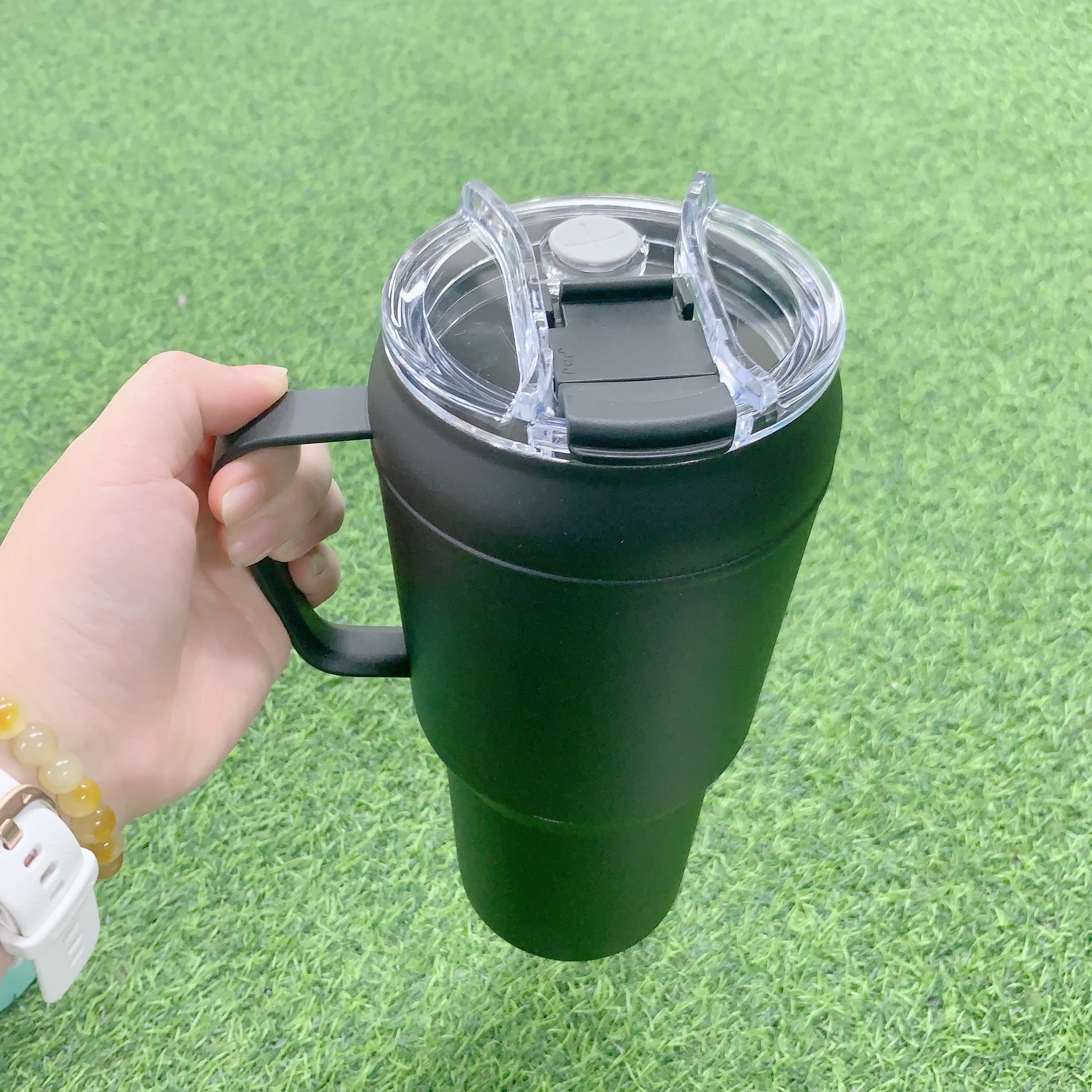 40oz Double Wall Vacuum Stainless Steel Tumbler Insulated Cup with Handle Coffee Travel Mug Durable Powder Coated