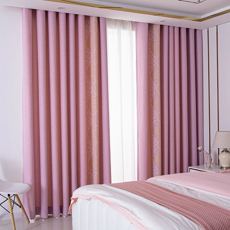 
High shading luxury linen pink embroidered textured blackout european style window curtain for bedroom 