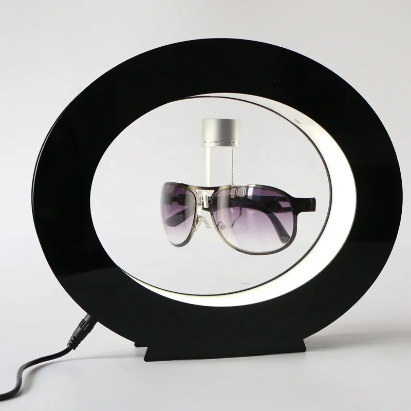 Wholesale Direct Prices Oval Shape Black White Red Rotating Magnetic Levitation Acrylic Glasses Display Stand with Led Light