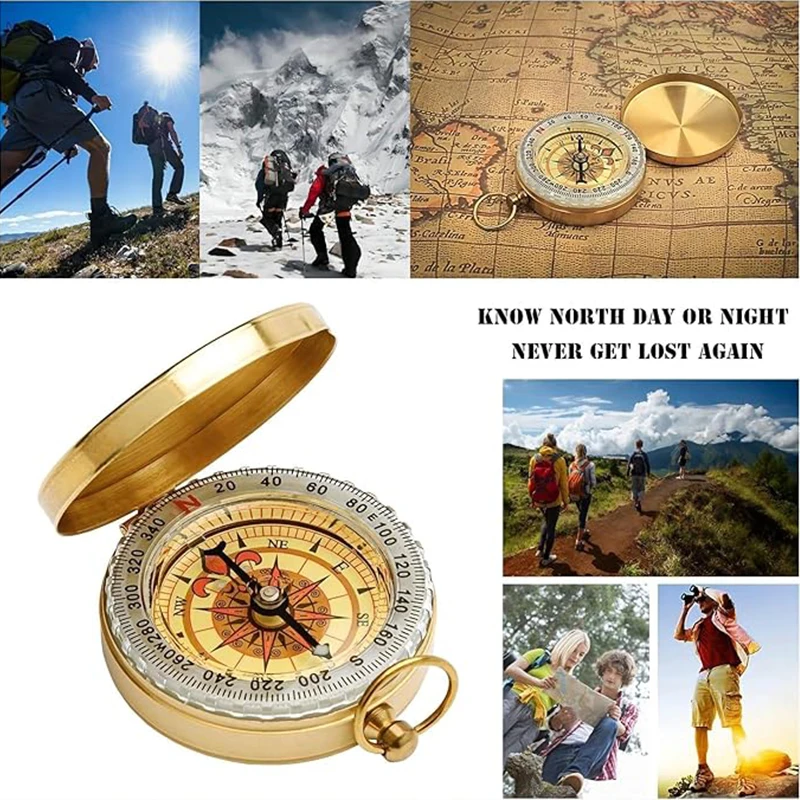 Engravable Handmade Nautical Antique Brass Compass Navigation Pocket Screw Compass for Kids Camping Hiking