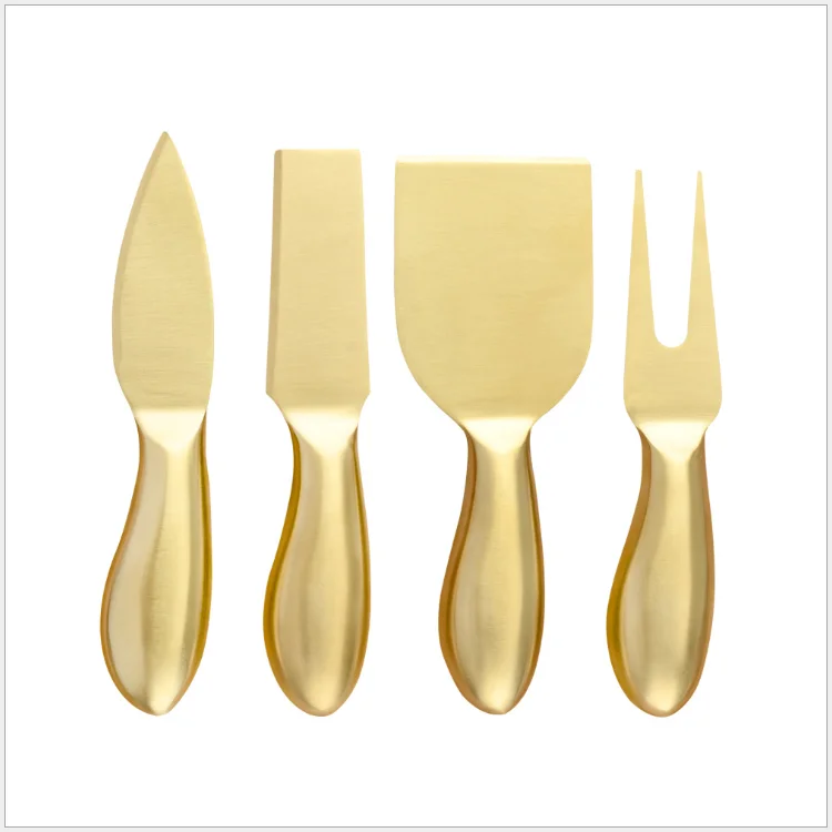 Premium stainless steel Cheese cutter Spreader 4pcs Gold Cheese Knife Set
