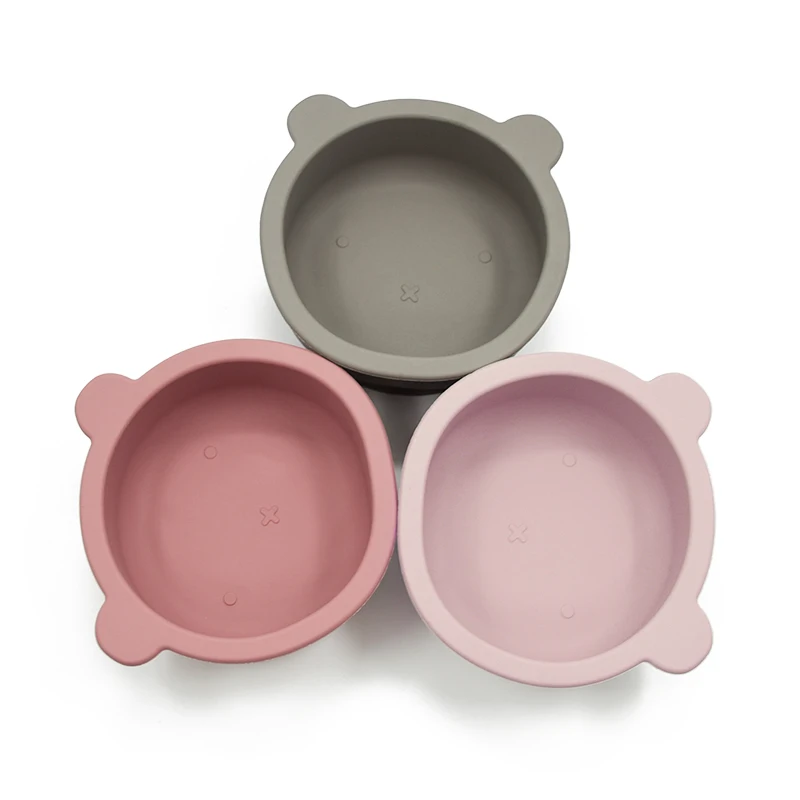 
2020 Amazon New Arrival 100 % Food Grade or LFGB Approved Non-slip Silicone Baby Suction Feeding Bear shape Bowl for infant 
