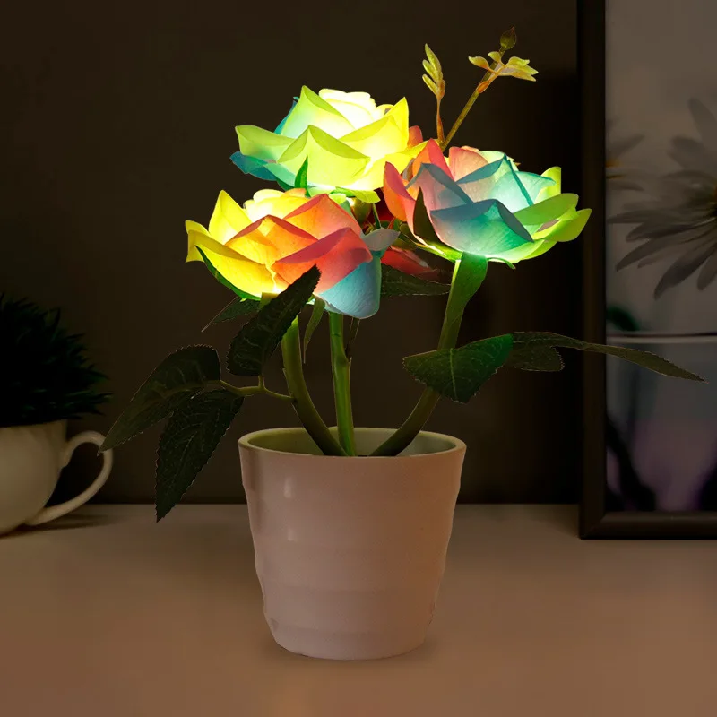 LED Night Light Bedside Desk Light For Home Wedding Party Decor European Table Lamp Rose Flower