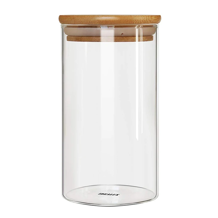 1400ml Large Airtight Glass Jar Glass Canister Set with Airtight Bamboo Lids