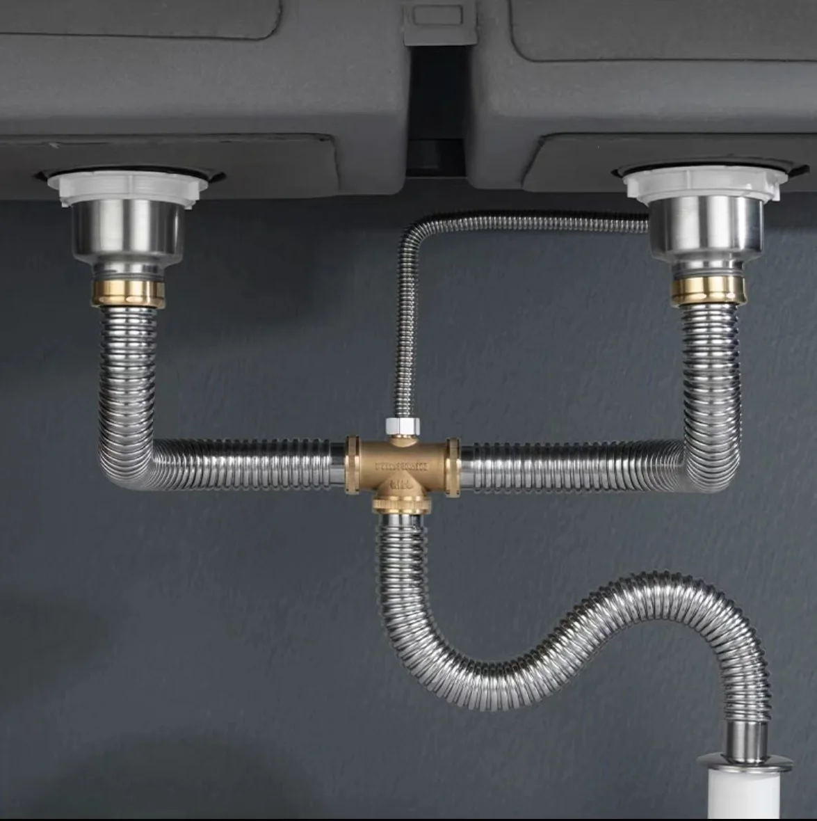 Double-Slot Stainless Steel Kitchen Sink Accessory Drain Deodorant Pipe Double Bowl Sewer Strainer Waste Bottle Trap