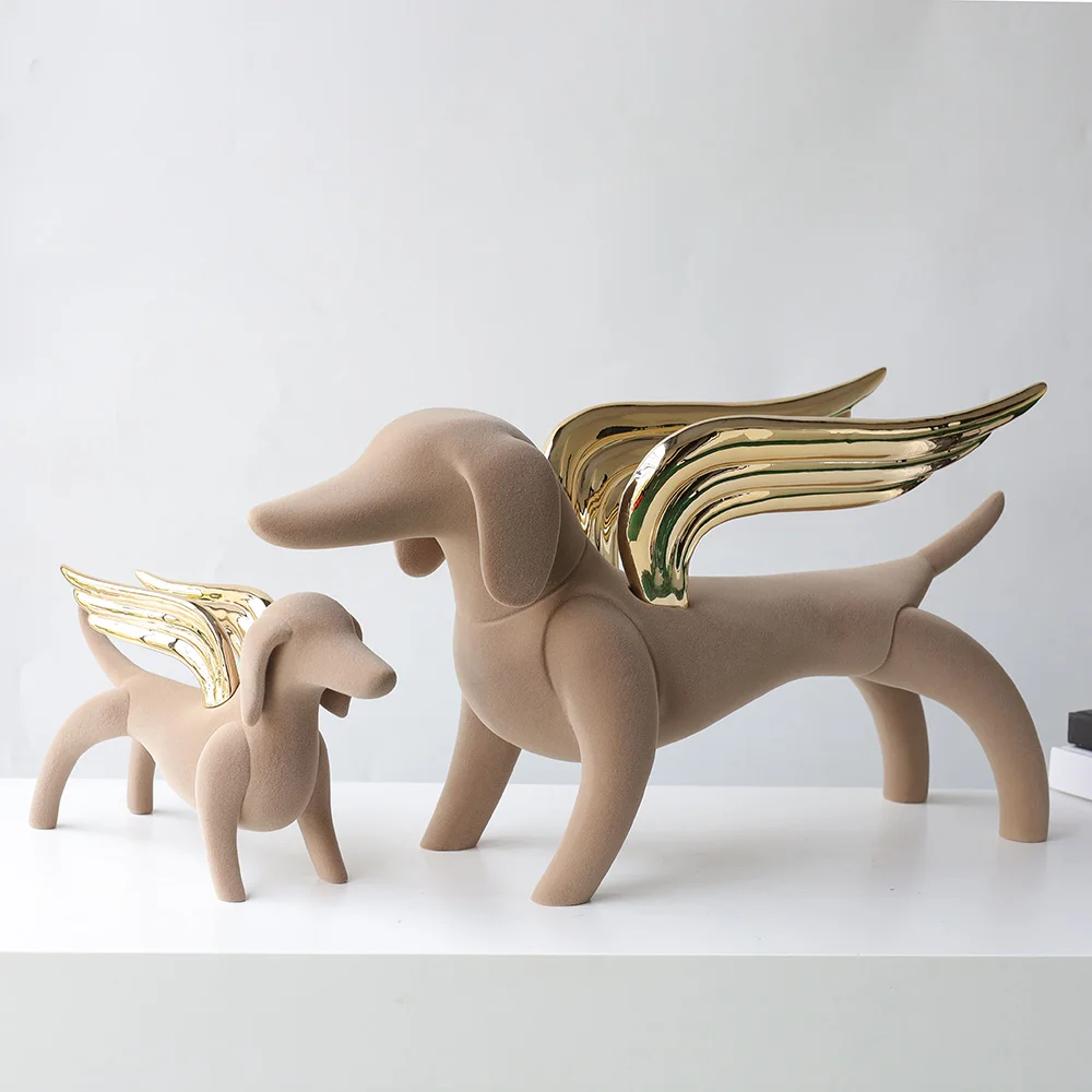 Modern interior decoration design ornaments gift resin Golden Angel Wings dog sculpture