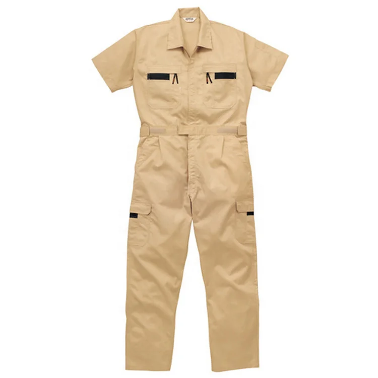 Cheap Price Men Khaki Boiler Suits Heavy Duty Mechanical Engineering Uniform Multi Pockets Short Mechanic Overall uniforms