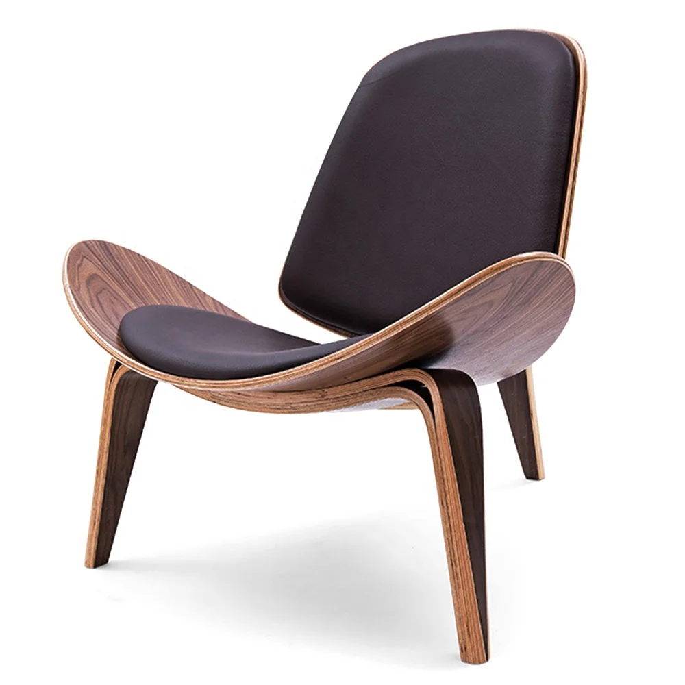 
Custom solid wood leather Three leged shell chairs 