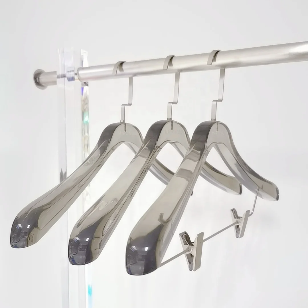 Wholesale Custom Logo Luxury Coat Shirt Pants Suit Cloth Lucite Hanger Plastic Transparent Acrylic Clothes Hanger Manufacturer