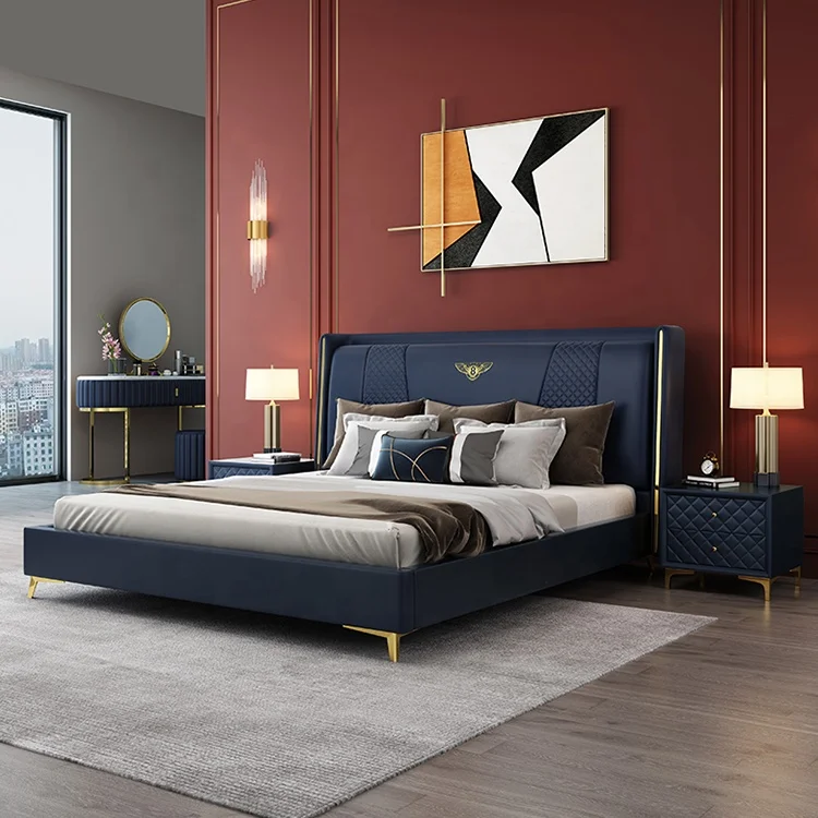 
Modern design leather bed fram beds bedroom furniture leather beds luxury king size 