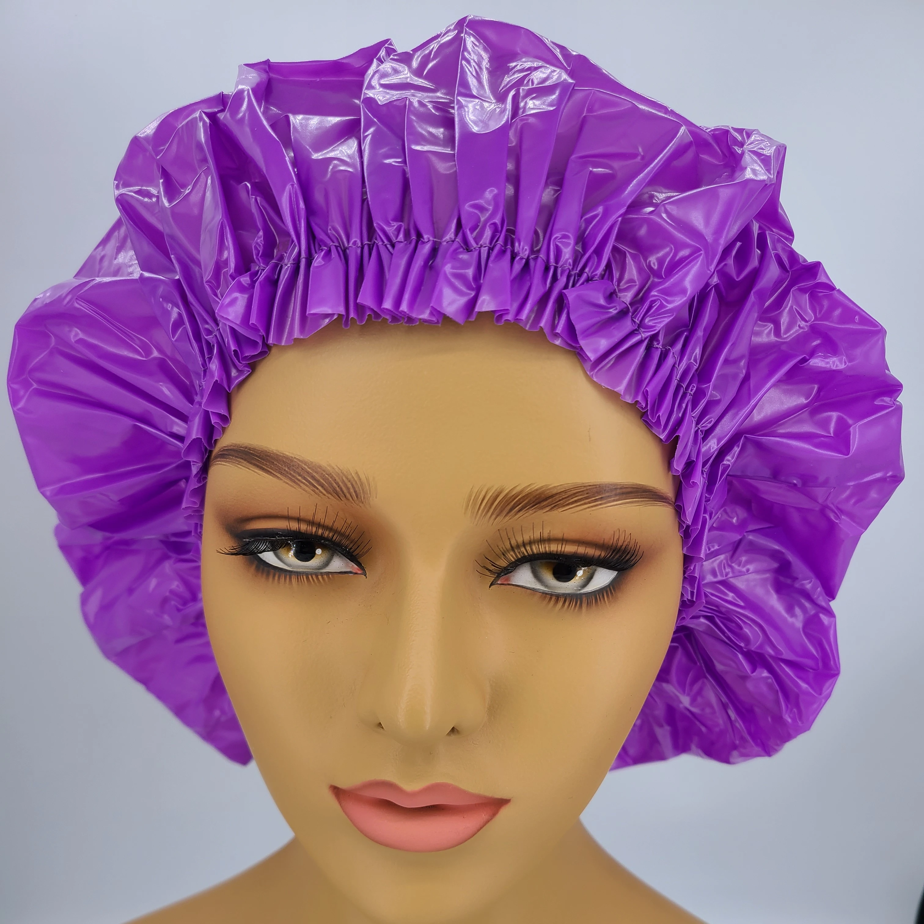 Wholesale  JUMBO Vinyl  Shower Cap   Comfortable Elastic Band .Waterproof custom logo