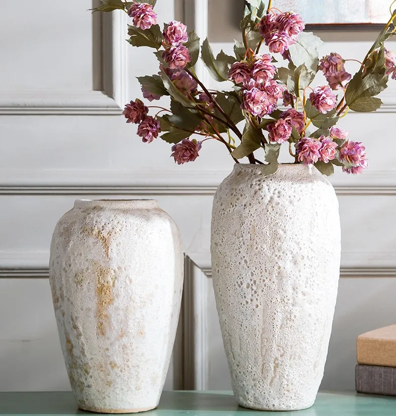 Modern Simple White Coarse Porcelain Vase Hand-shaped Clay Pot for Dry Flower Arrangement Chinese Style Home Decoration