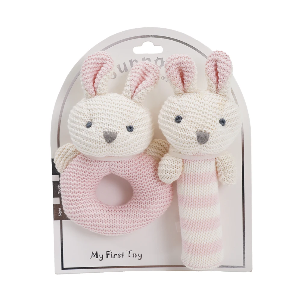 wholesale  Baby Stick Rattles  Educational Handbells Rattle  Infant Bear  Ability Training Toy Toddler Soft baby Shaker Ring