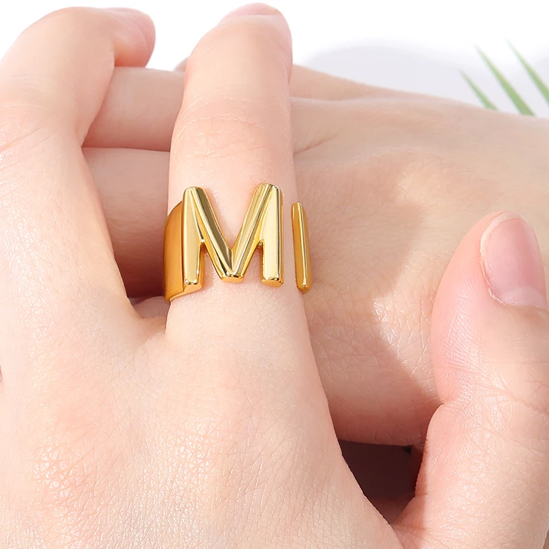 
Hot Selling In Amazon A-Z Initial Rings Jewelry Stainless Steel Statement Alphabet Letter Ring For Women 