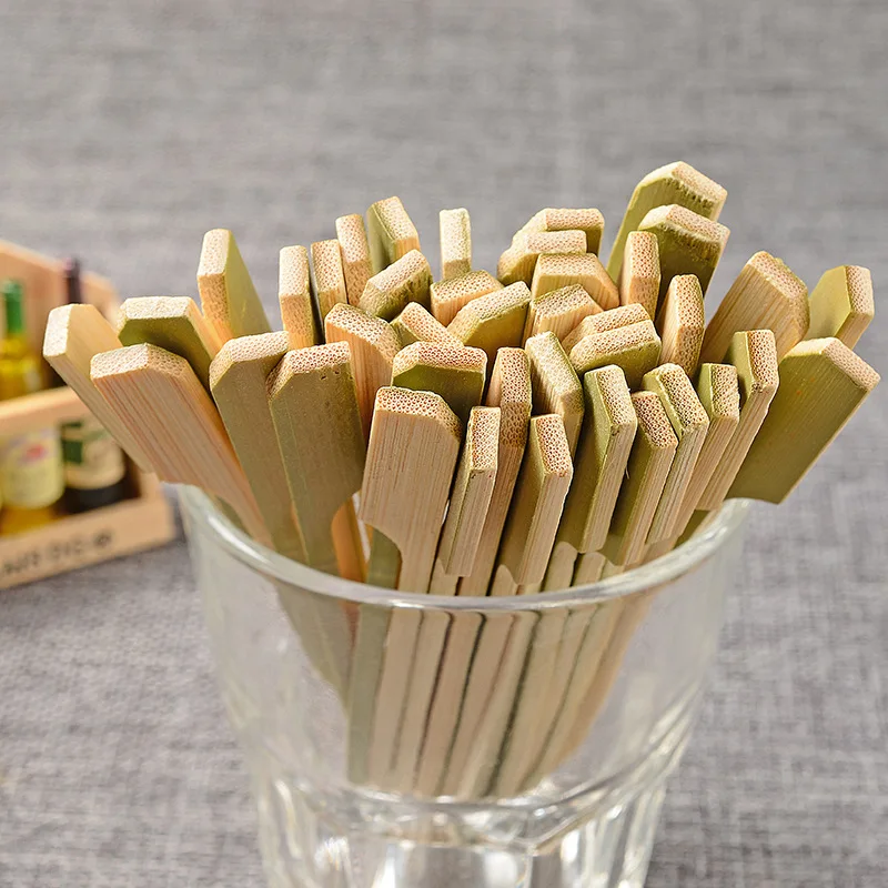 Wholesale Wooden Bamboo Picks Paddle Skewers Custom logo Gun Shaped Flat Handle Bamboo Teppo Skewers