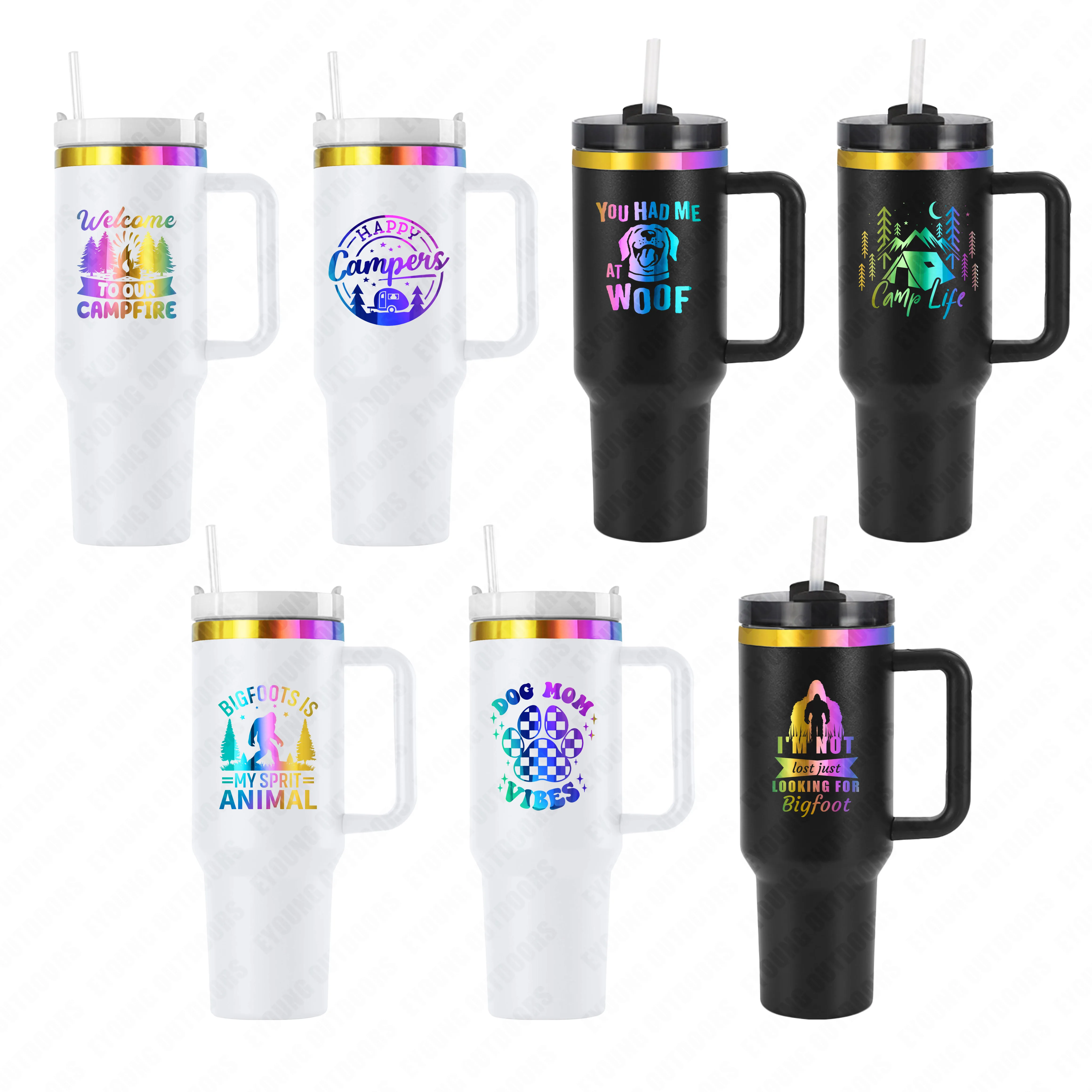 Wholesale Bulk Double Walled Vacuum Insulated Black White 30oz 40oz Rainbow Plated Tumbler With Handle