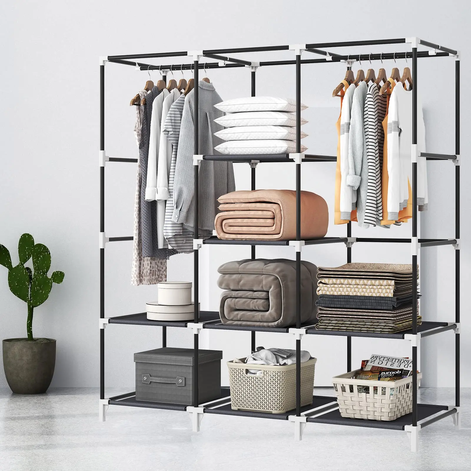 Portable Closet Wardrobe Storage Rack Organizer Bathroom Storage Shelves for Hanging Clothes