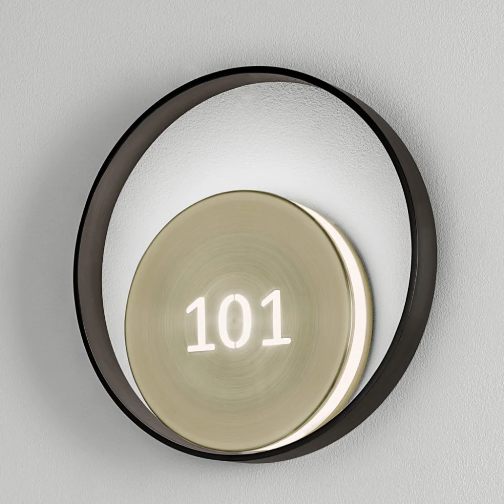 Antique Brass Wireless Hotel Room House Number Designer Apartment Door Plate