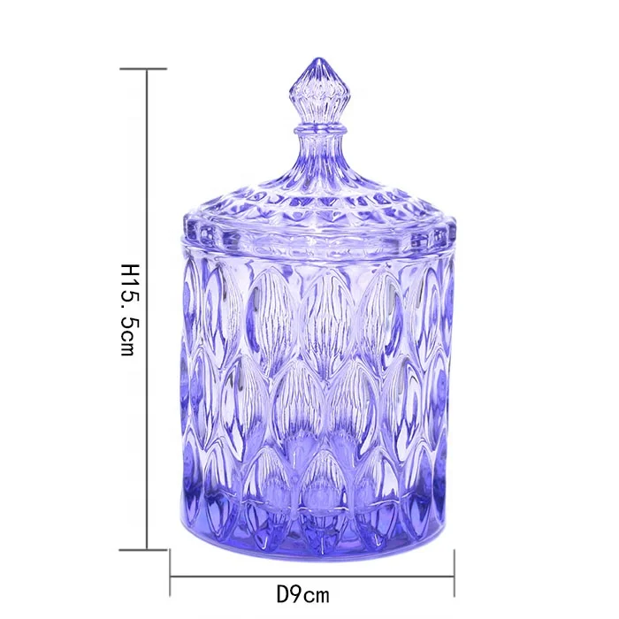 LANGXU high quality cylindrical short large capacity pink purple green candy jar with glass lid for food storage candy