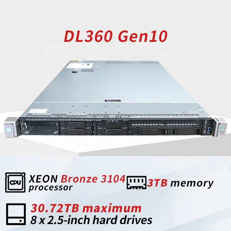 Factory Direct Sale 1U Rack Mount DL360 Gen11 Cloud Server Xeon CPU 64GB DDR4 Memory 750W Power Supply Rack Server