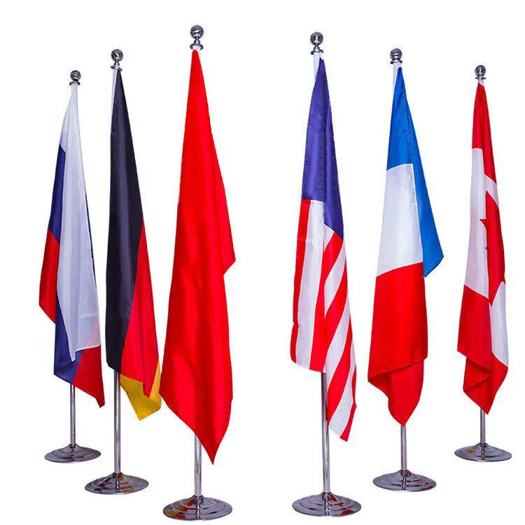 China Factory Sell Flagpole High Quality 2M 2.6M 3M Flag Pole Stainless Steel Flag Conference Office Indoor Flag With Base Stand