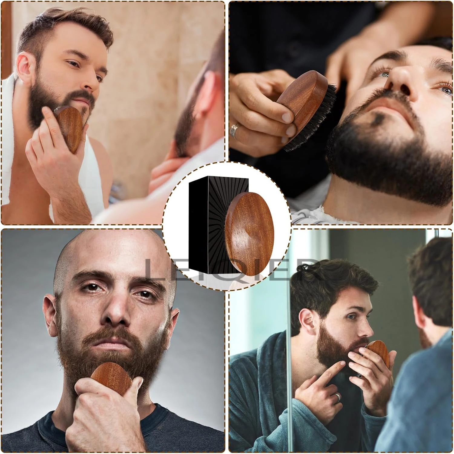 Custom Logo Beard Brush With 100% Pure Boar Bristle for Men Mustache Grooming Walnut Wood Beards Comb Untangles Your Beard