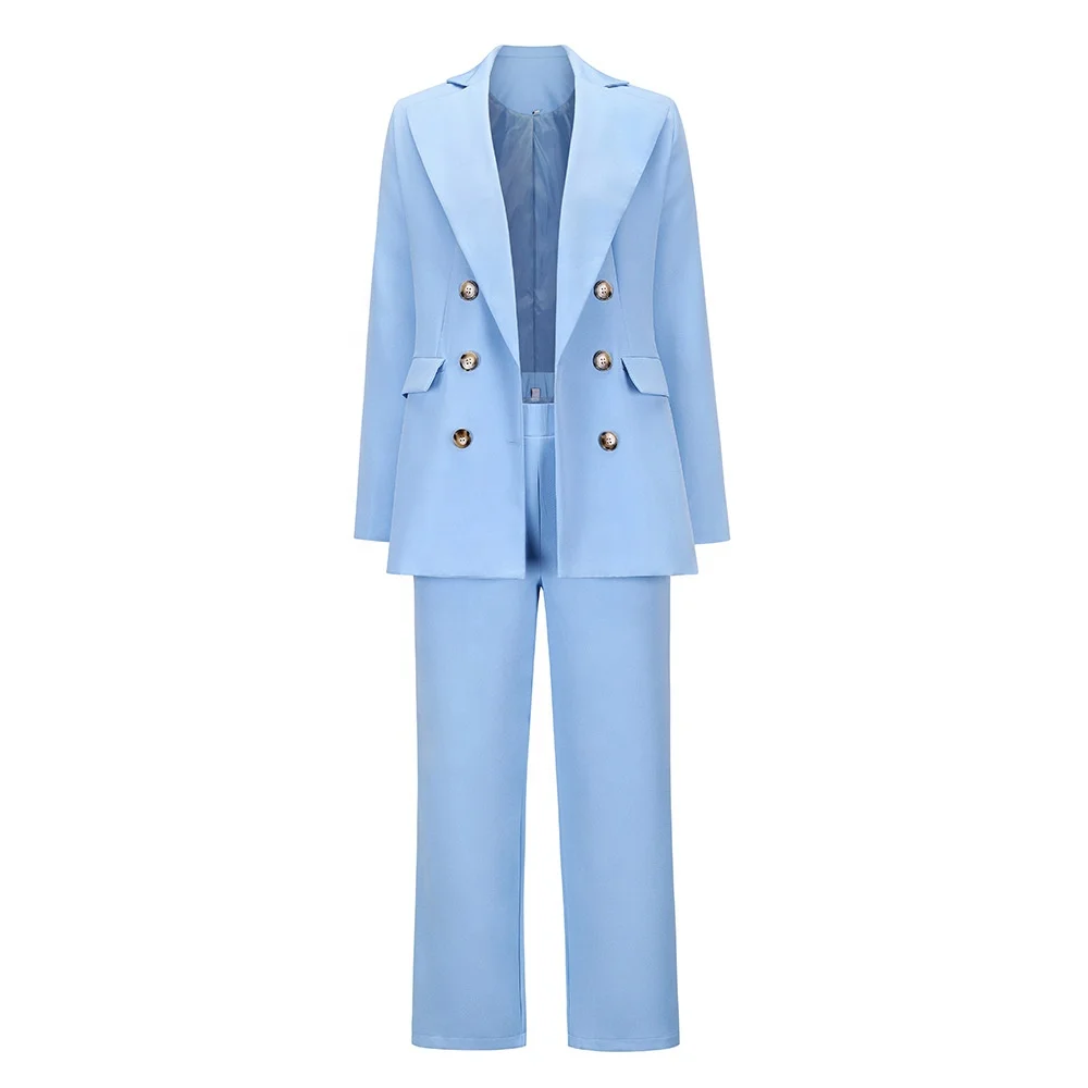 Factory Selling Pink Blue Black Winter Jacket Blazer Dress Coat Woman Suit 2 Pieces Pants Lady Suits Office Business Wear Suits