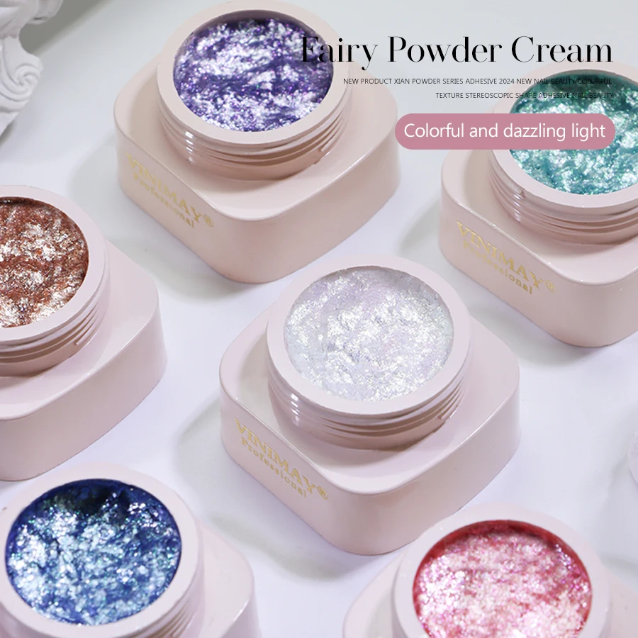 Vinimay High Quality 12 Colors Eairy Powder Cream Glitter UV Gel Nail Polish 5ml for Beauty & Nail Art Painting