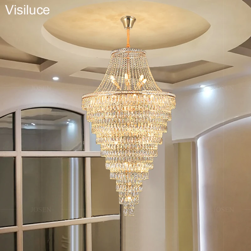 High ceiling Long stair big chandelier Lighting Fixture Decorative Hotel Lobby Staircase Villa large Crystal Chandelier Luxury