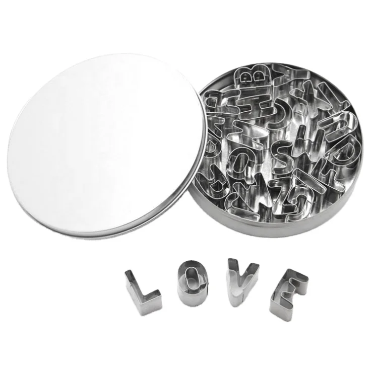 
Mini 26-piece Letter/ Alphabet Shapes Stainless steel Cookie Cutters with tin box packing for One-Bite Cookies Cake Decor Fo 