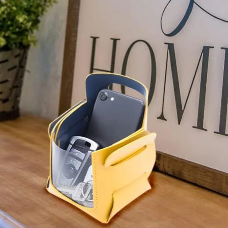 Storage Tray PU Leather Transparent Window Small Decorative Holder Basket Double Side Color Storage Organizer