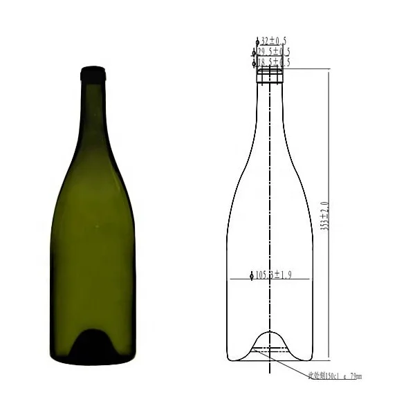 1689# Rheingau shape dark green magnum 1.5 L 1500ml glass wine bottle