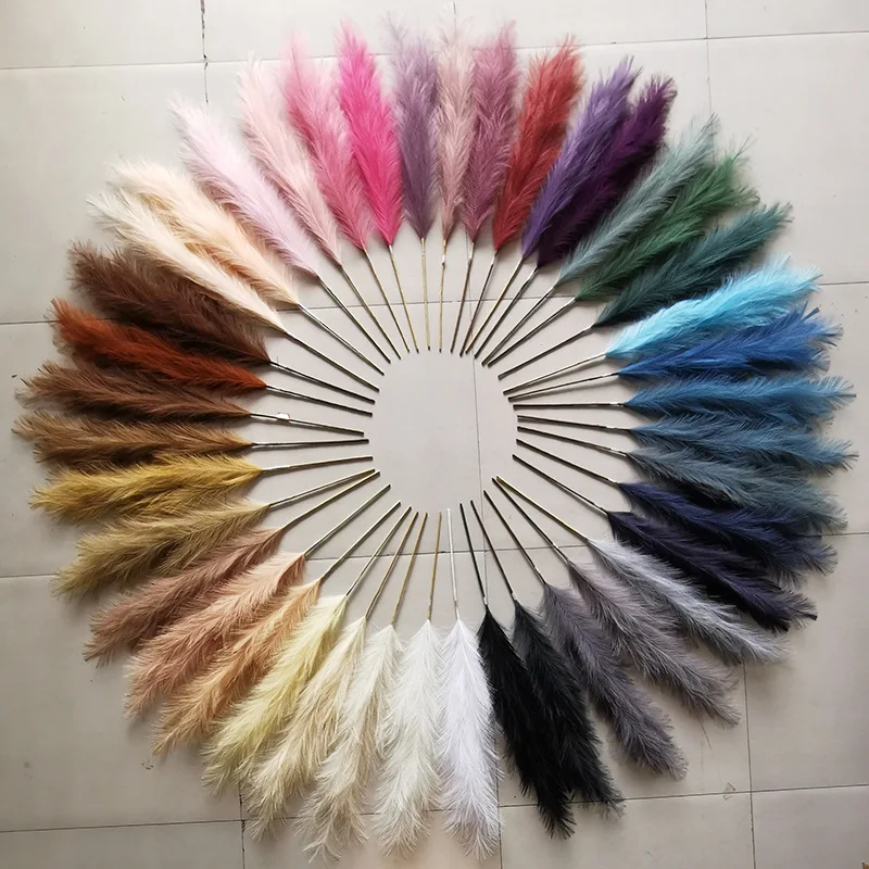 Hot Sale Blue Colorful Artificial Large Pampas Grass Boho Style Brown Faux Feather Large White Pampas For Party Decoration
