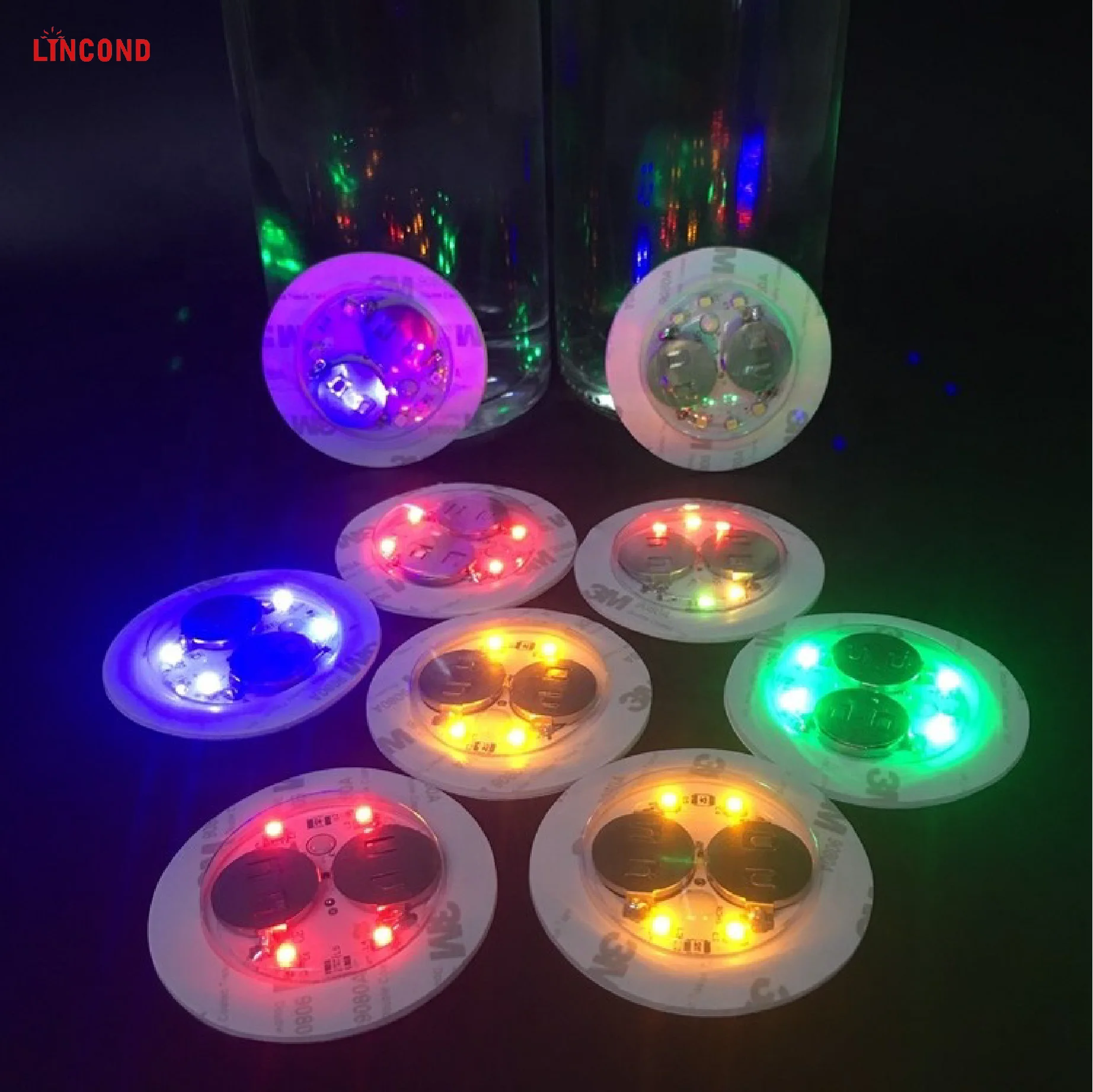 Factory Wholesale Bar Flashing Illuminated Black White RGB Bottle Light Up Promo Drink Cup Sticker 3m eva Led Coaster