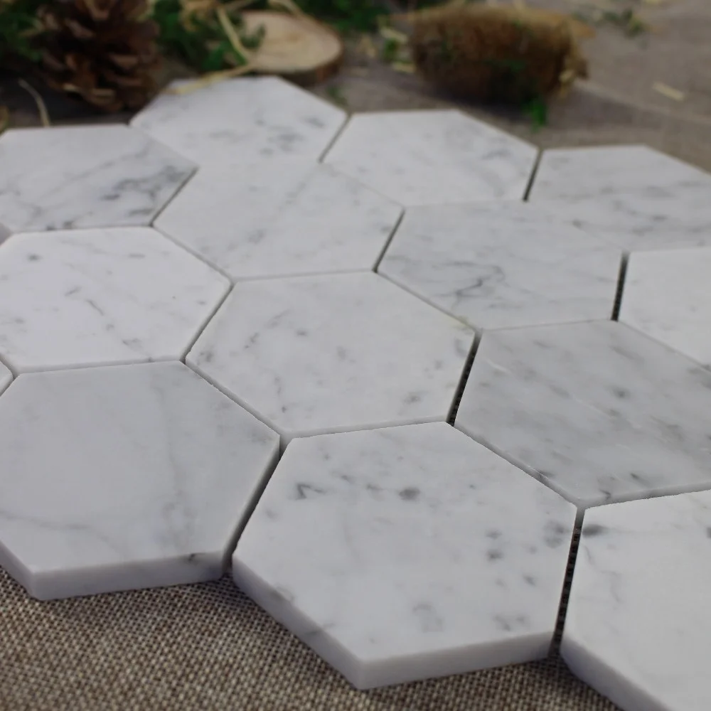 
China Supplier Cheap Price Italia Carrara White Marble 75mm Hexagon Mosaic Tile 