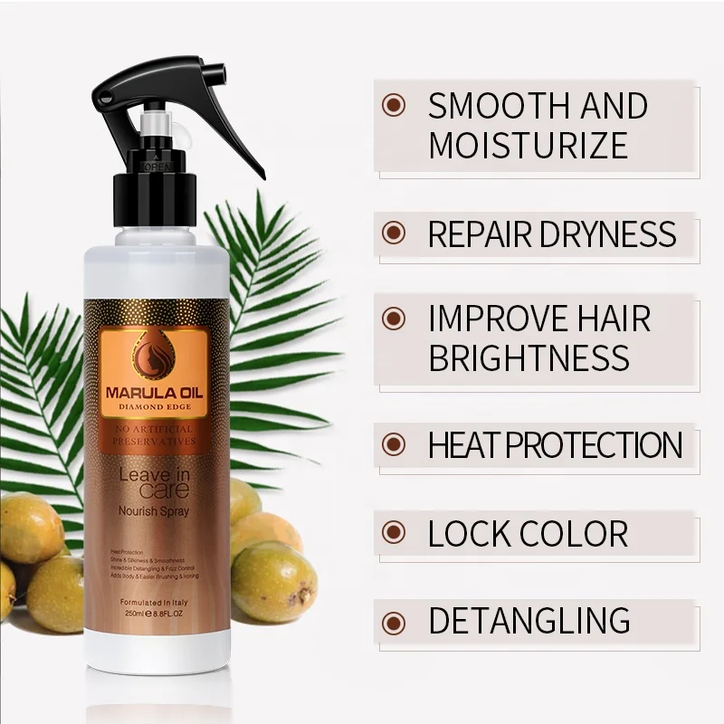 Free Samples Private Label Shine Silky Hair Care Nourishing Marula Oil Leave-in Spray for Dry Frizzy Hair