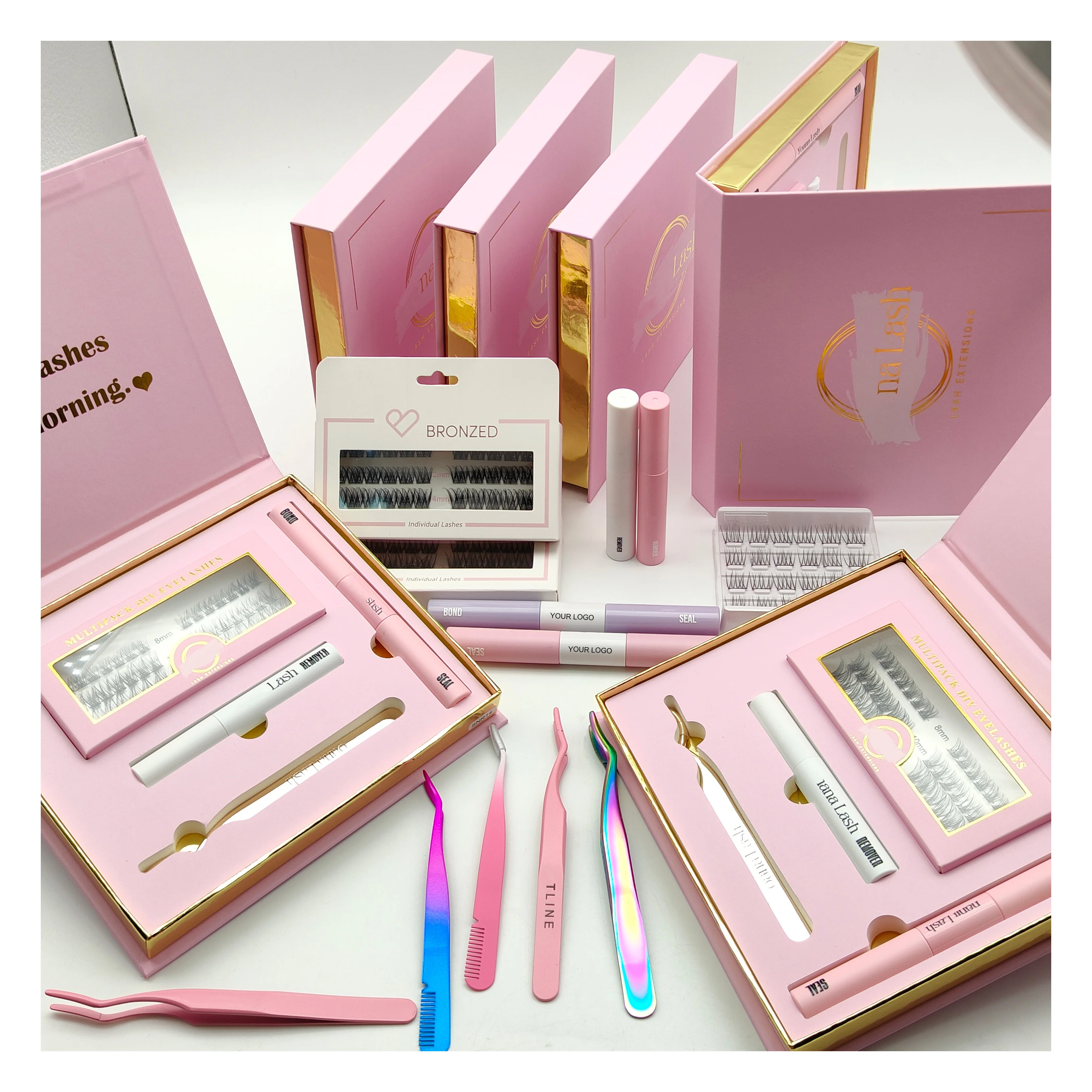 Custom Logo DIY Lash Extensions Kit Pre-cut Lashes Wholesale Fluffy Cluster Lashes Kit
